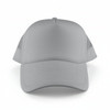 A grey Classic 5 Panel Trucker Mesh Cap with a solid front and mesh side panels, featuring a logo.