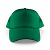 A green 5-panel trucker mesh cap featuring a solid front and mesh side panels. It has a logo on the front.