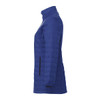 A lightweight, packable insulated puffer jacket in blue, featuring a high collar and side zip pockets, with a logo.