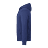 A navy blue men's hoody with a pocket and attached hood, featuring a logo on the front.