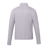 A light purple quarter zip jacket for men with long sleeves and a back view. It features a logo.