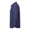 A navy women's insulated shacket featuring a collared design and quilted texture. It has a logo.
