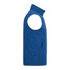 A blue eco waterproof softshell vest with a high collar and side zip pocket. Features a logo on the front.