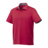 Red short sleeve performance polo shirt with a grey collar and side detailing, featuring a logo on the chest.