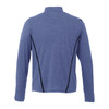 A blue Men's Dege Eco Knit Performance Half Zip jacket featuring a back design with contrasting black seams and a collar.