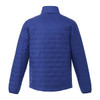 A blue men's lightweight packable insulated puffer jacket, featuring a square quilted texture and a collar.