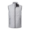 A lightweight, packable insulated puffer vest in light grey with black accents and a front zipper.