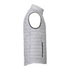 A lightweight packable insulated puffer vest in light grey, featuring a zippered side pocket and a stand-up collar.