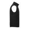 A black lightweight packable insulated puffer vest with a high collar and a modern, sleek design.