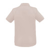 A pale beige women's polo shirt featuring a back view and a collar, with a logo present.