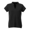 A women's short sleeve polo shirt in black, featuring a collared neckline and an understated design. It has a logo.