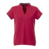 Women's short sleeve polo shirt in vibrant red with a contrasting grey collar, featuring a logo on the front.