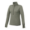 A women's half zip jumper in green eco-knit fabric, featuring long sleeves and a mock collar. It has a brand logo.