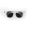 Clear polarised sunglasses with dark lenses and a modern design, featuring a logo on the frame.