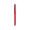 A red pen with a chrome clip and trim, featuring a sleek design and a shiny finish.