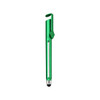 A green promotional pen with a clip, featuring a stylus tip and a visible QR code section.