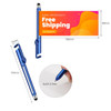 A blue 4 in 1 QR Code banner pen with a retractable banner feature and a clip for attachment.