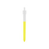 A yellow and white pen with a click mechanism and a clear section at the top. It features a logo.