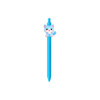 A blue pen featuring a cute cat design as the top. The pen has a playful character and includes branding.