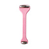 A pink double-headed ice massager roller with silver accents, featuring a textured grip.