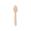 A small disposable birch spoon in a light beige colour, featuring a smooth, rounded design.