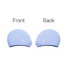 A premium silicone swimming cap in light blue, featuring a textured surface and a logo, displayed from front and back.