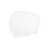 A silicone swim cap in white, designed for women with long hair, featuring a smooth and flexible texture.