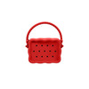 A red silicone bag with a textured design and holes, featuring a braided handle. It has a zip closure.