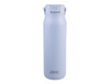 A drink bottle in light blue with a secure lid and a logo on the front.