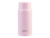 A drink bottle in light pink with a sleek design, featuring a logo on the front.