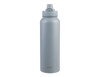 A drink bottle in light grey with a vacuum quick release cap and branding.