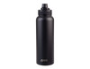 A drink bottle in matte black with a quick release cap and a logo. Ideal for keeping beverages cold.