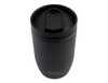A drink bottle in matte black with an insulated design and a leakproof lid, featuring a logo.