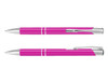 A pink lacquer pen featuring silver accents and a sleek design, displayed from multiple angles.