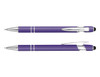 A purple stylus pen with chrome accents, featuring a smooth finish and a clip for easy attachment.