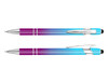 A stylus pen featuring a gradient design of purple and blue with silver accents and a clip.