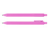 A pink ballpoint pen with a smooth finish and clip, featuring a sleek design and a logo.