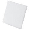 A square ceramic coaster in plain white colour with a smooth surface and rounded edges. It has a subtle logo.
