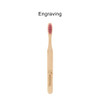 A bamboo toothbrush with a large flat handle and pink bristles, featuring a logo on the handle.