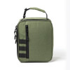 A green cooler bag with a zippered compartment and a handle, featuring black accents and a logo.