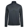A men's pullover in dark grey featuring a 1/4 zip and long sleeves, with a logo present.