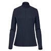A navy women's pullover with a 1/4 zip and long sleeves, featuring a small logo on the side.