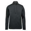 A black men's pullover featuring a 1/4 zip and long sleeves, with a logo on the design.