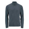 A men's pullover in dark grey with a 1/4 zip collar and long sleeves. Features a logo on the chest.