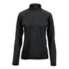 A black women's pullover with a quarter zip and long sleeves, featuring a subtle texture and a logo.