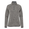 A women's half-zip fleece jacket in a textured grey fabric. Features long sleeves and a zip collar. Includes a logo.