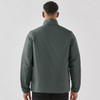 A men's thermal jacket in dark green, featuring a collar and a logo, viewed from the back.