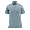 A light blue short-sleeve polo shirt with a collar and a logo. The fabric has a subtle texture.