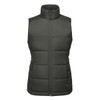 A women's thermal vest in dark green, featuring a zip-up front and a high collar design. It has a logo on it.