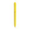 A yellow triangular grip pen featuring a clip and a pointed tip, with a logo on the body.